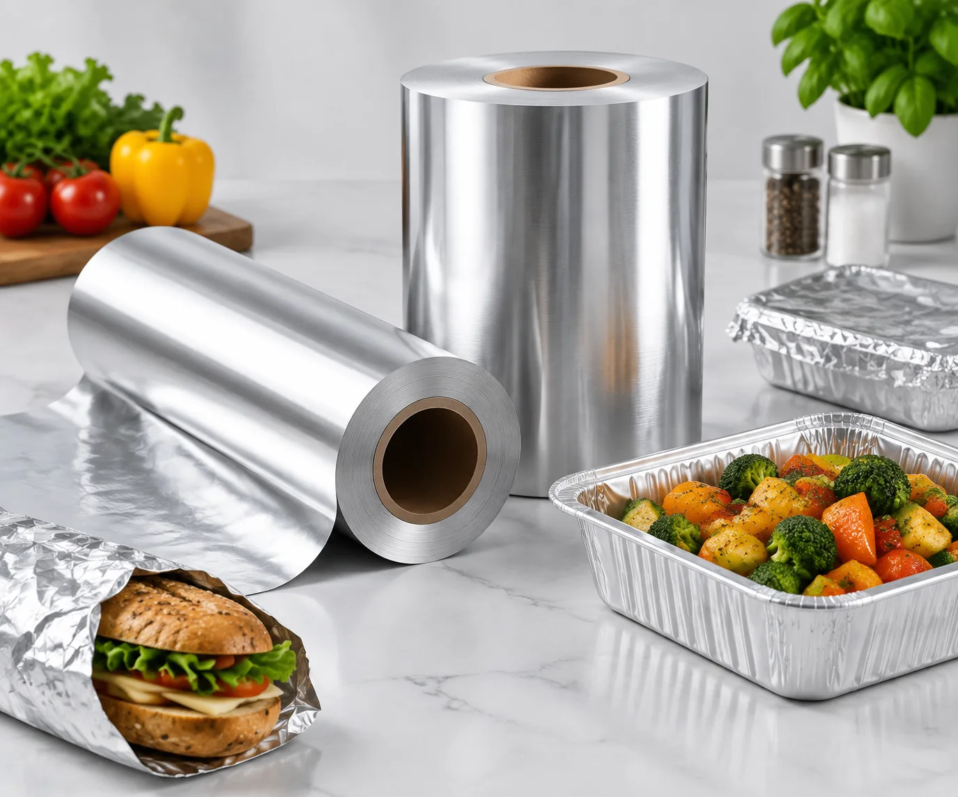 Food-grade aluminium foil used with fresh food in a professional kitchen