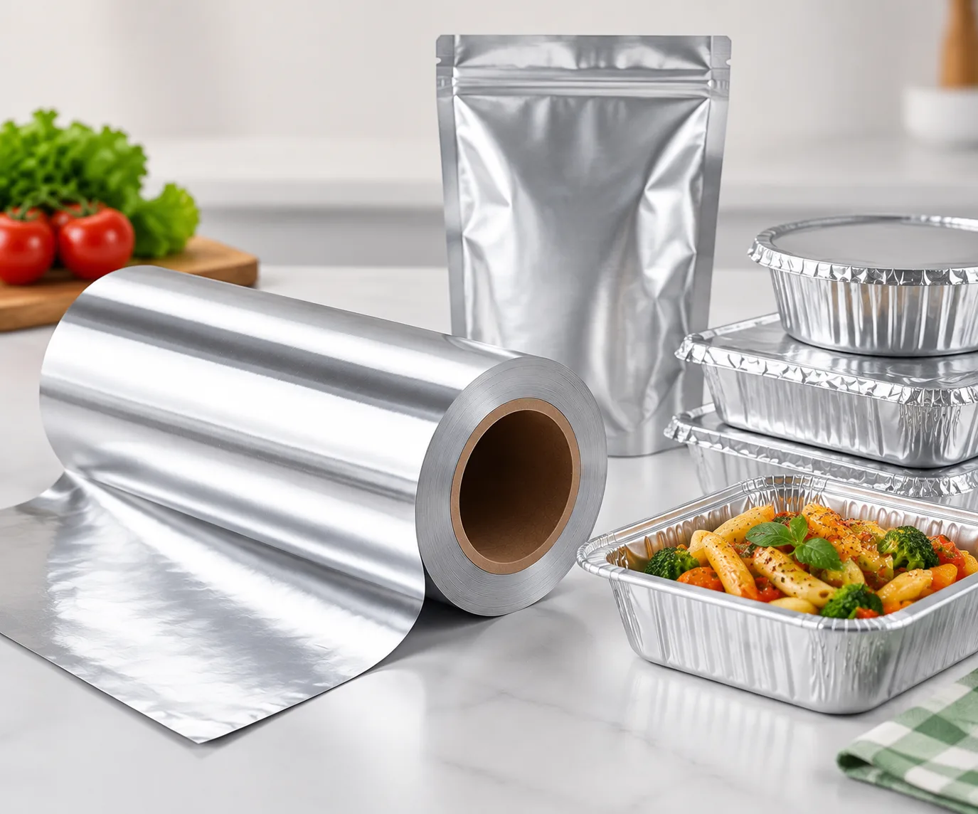 Food packaging protected with aluminium foil trays and wraps