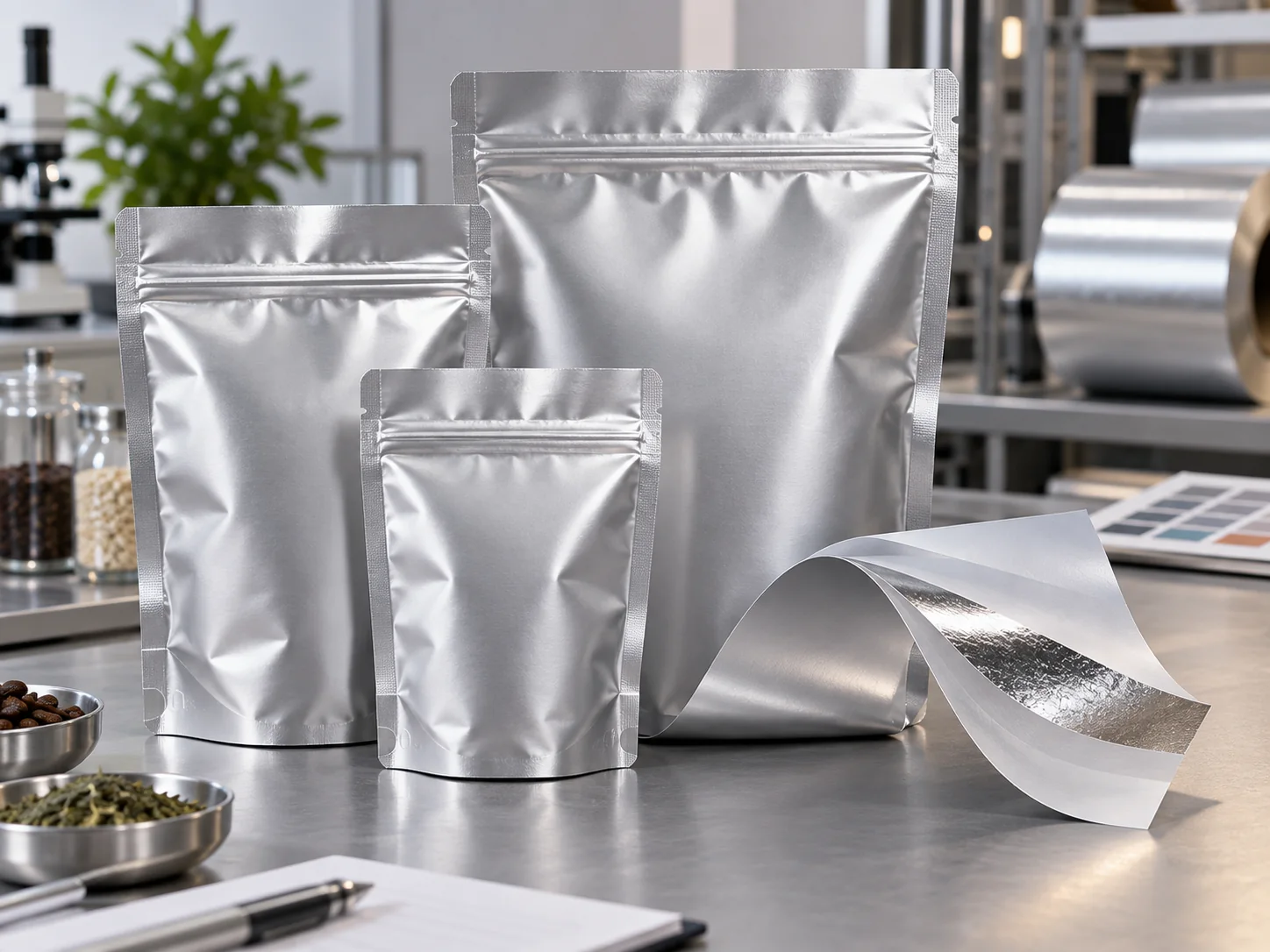Plain aluminium foil laminate pouches and multilayer barrier material