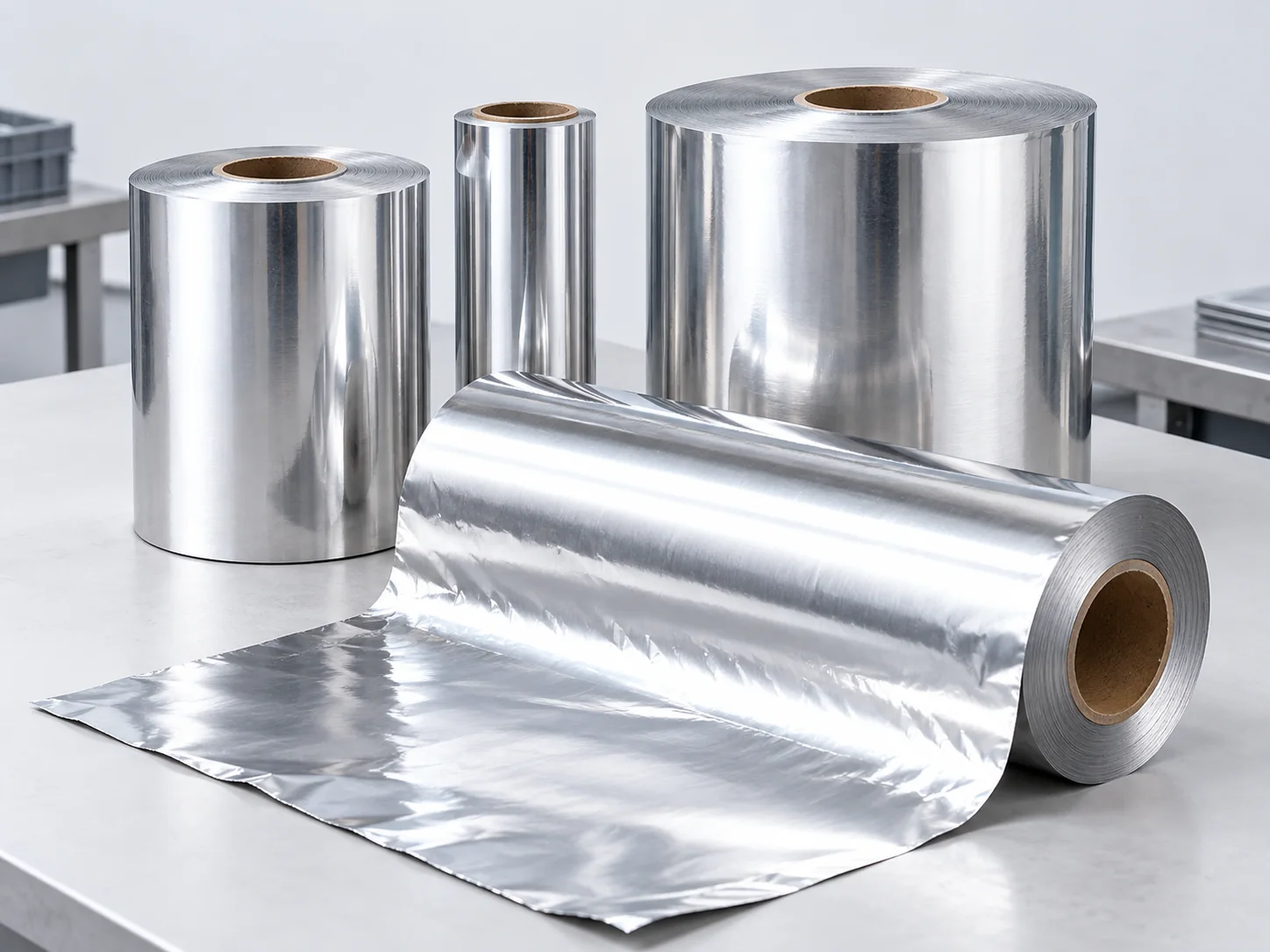 Plain aluminium foil rolls in several widths